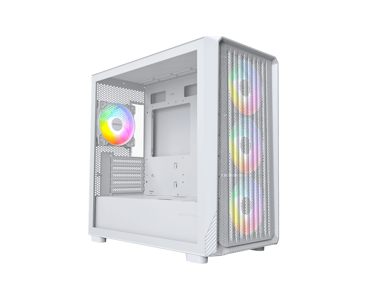 MONTECH X5M- Micro ATX Gaming PC Case, High Airflow, 4x120mm ARGB Fans Pre-installed, Glass Side Panel, Carbon Fiber Print Accents, White
