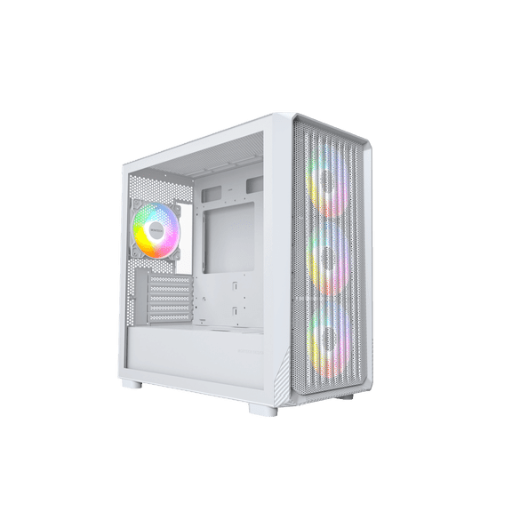 MONTECH X5M- Micro ATX Gaming PC Case, High Airflow, 4x120mm ARGB Fans Pre-installed, Glass Side Panel, Carbon Fiber Print Accents, White