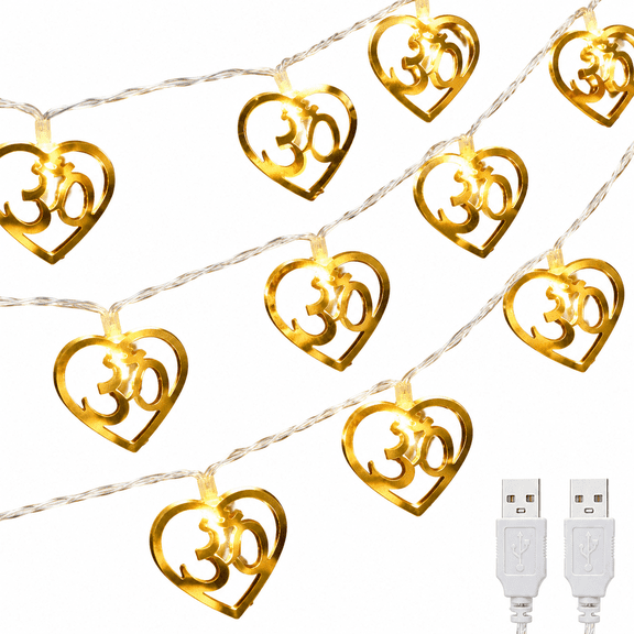 MONTERA 2 Strings Gold Metal Om Diwali String Lights,Usb Powered Led Diya Light for Hindu Home Temple Mandir Altar Shrine Pooja Decor,Indian Pooja Wedding Housewarming Festival Puja Items