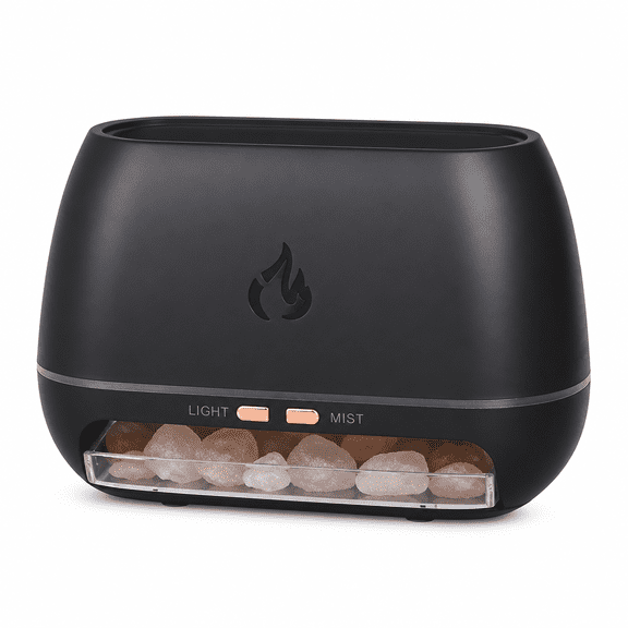 MONTERA 2026 New 3 in 1 Himalayan Salt Rock Scent Diffuser Salt Rock Lamp for Office, Home Decor, Yoga, Hand Carved, Real Wood Base Black, Home Humidifier (1Humidifier+1Data Cable)