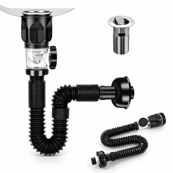 MONTERA 2026 New Bathroom Sink Drain Kit,Expandable P-Trap Sink Drain Pipe for 1-1/4" to 1-1/2" Drain Hole Snappy Trap with Built-In Anti-Clogging Stopper