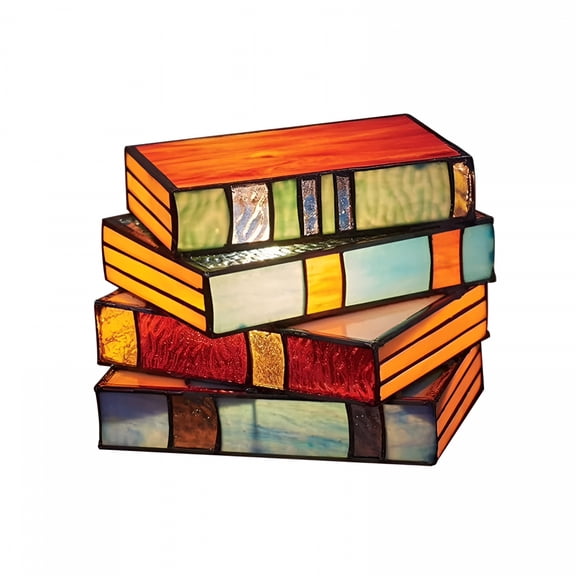 MONTERA 2026 New Creative Stained Glass Stacked Book Lamp Handcrafted Colorful Glass Nightstand Desk Lamp Reading Book Lighting Vintage&Elegant Table Light Home Decoration