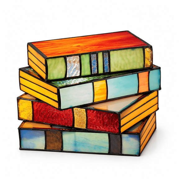 MONTERA 2026 New Creative Stained Glass Stacked Book Lamp Handcrafted Colorful Glass Nightstand Desk Lamp Reading Book Lighting Vintage&Elegant Table Light Home Decoration