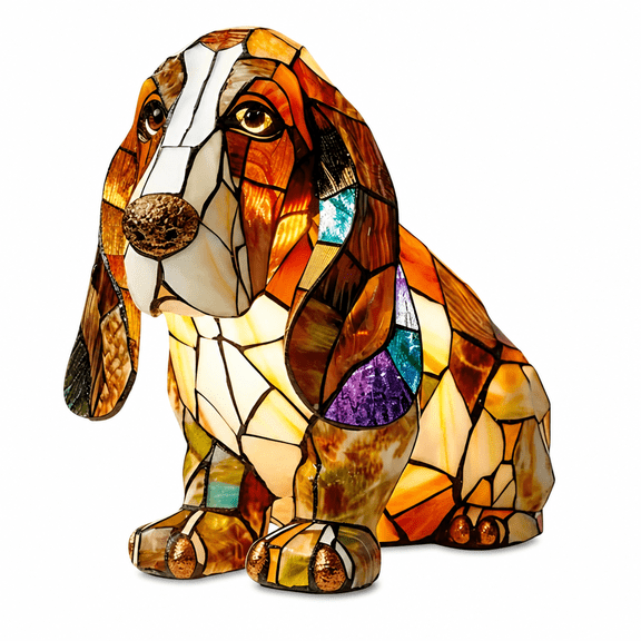 MONTERA 2026 New Retro Colorful Basset Hound Stained Resin Tabletop Night Light, Cute Animal Themed Led Art Desk Lamp with Warm Ambient Glow, Gifts for Pet Lovers, Kids, Home Office