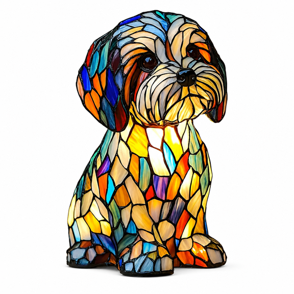MONTERA 2026 New Shih Tzu Lamp Stained Resin French Bulldog Tabletop Night Light, Cute Pet Dog Themed Led Table Light with Warm Ambient Glow, Vintage Animal Home Decor 5.91"