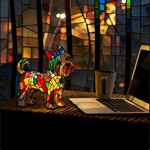 MONTERA 2026 New Yorkshire Terrier Dog Lamp - Colorful Stained Resin Tabletop Night Light, 3D Retro Disco-Style Led Pet Decor, Cute Puppy Desk Lamp for Nursery/Bedroom, Gift for Dog Lovers