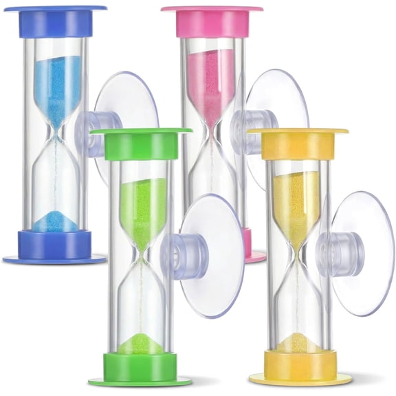 MONTERA 4 Pcs 2 Minute Sand Timer, Hourglass Sand Timer with Suction Cup 2 Minute Plastic Mini Sands Watch Small Blue Acrylic Hourglass Sands Clock, Plastic Glass Mini Sandglass for Brushing Teeth