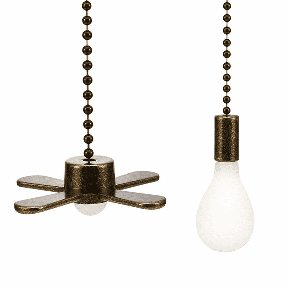 MONTERA 4 Pieces Ceiling Fan Pull Chain Extension Set with Light Bulb and Fan Design,12" Ceiling Pull Chain Extenders Fit All Standard Ceiling Fans And Light Fixture (Silver+Bronze)