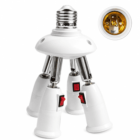 MONTERA 4-in-1 Light Socket Extender,E26/E27 to 4 Bulb Adapter with Adjustable Arms,360 Rotatable for Ceiling Fan/Lamp Holder,Extension Splitter with Power Switch (White)