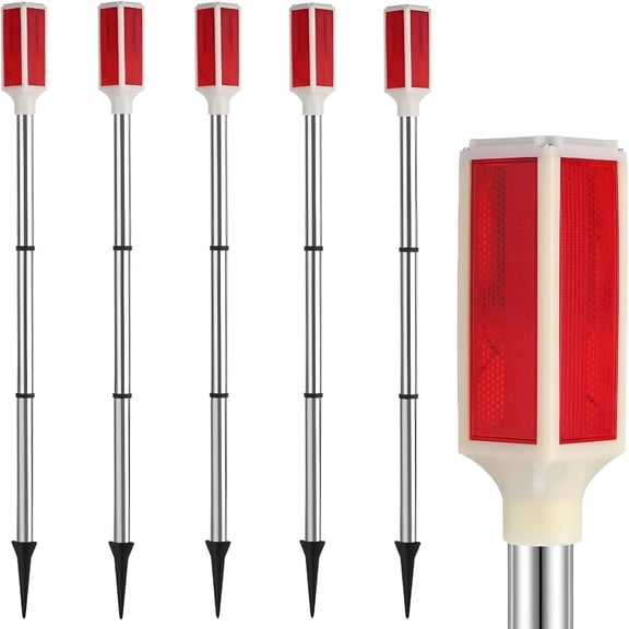 MONTERA 5 PCS Solar Powered Driveway Markers, Solar Warming Landscape Lights, Solar Outdoor Driveway Lights, Landscape Driveway Reflectors on Poles for Snow Road Yard (Red)