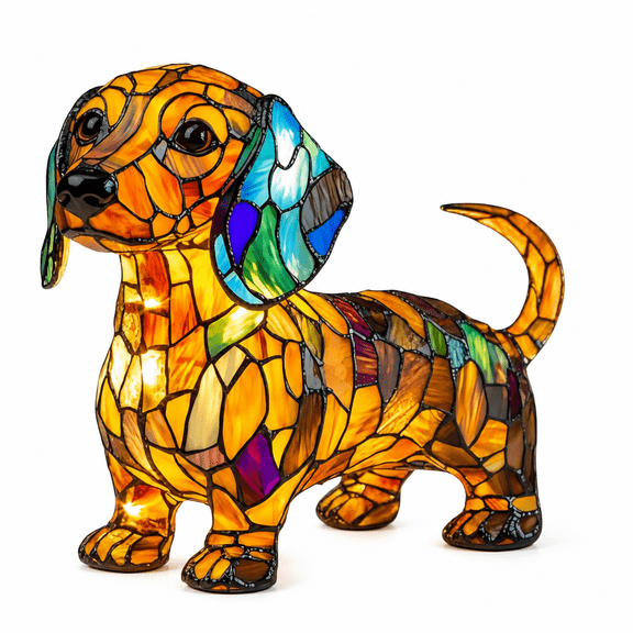 MONTERA Dachshund Dog Lamp,Stained Glass Table Lamp,Dog Series Night Light Nightstand Decoration,Christmas Birthday Gifts for Dogs Lover,Rainbow Pup Lamp Warm Ambient Glow Tabletop Memorial Decor