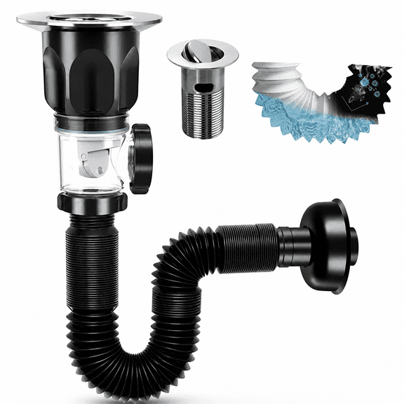MONTERA Expandable Sink Drain Pipe with Built-in Anti-Clogging Stopper Universal Simple Installation Leak Resistant Bathroom Sink Drain Kit