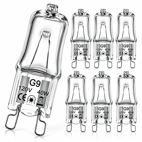 MONTERA G9 Halogen Bulb 40 Watt 120 Volt 6 Pcs G9 Halogen Light Bulbs 2 Pin Dimmable T4 Jcd Type Bi-Pin Base Range Hood Light Microwave Bathroom Bulb Chandelier Cabinet Lights 2700K Warm White