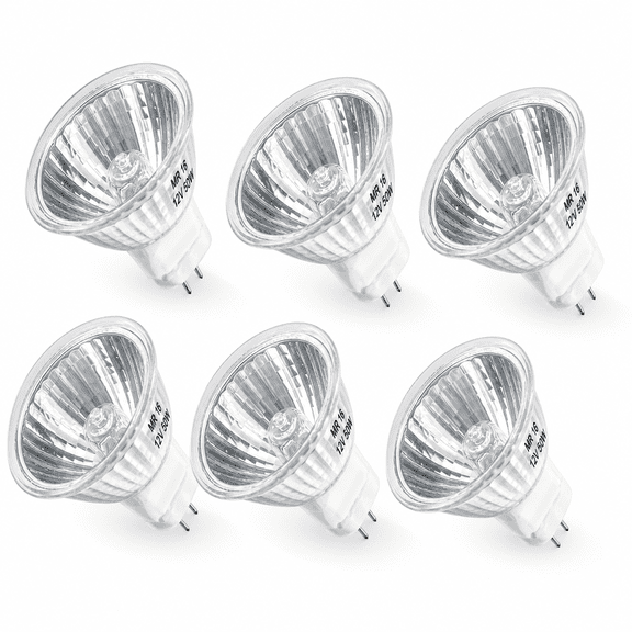 MONTERA Halogen Bulb 50W Dimmable 12V GU5.3 Bi Pin Base Spotlight with Long Lifespan,2700K Warm White MR16 Bulbs with Clear Glass Cover for Landscape,Track Lights,Fiber Optics,Desk Lamps,6 Pack