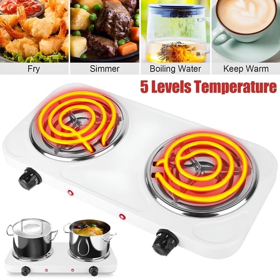 MONTERA Hot Plate,2000W Portable Electric Stove for Cooking with 5 Levels Adjustable Temperature & Dual Control,Countertop Double Coil Burner Cast Iron Cooktop for All Cookwares Home Camp Rv
