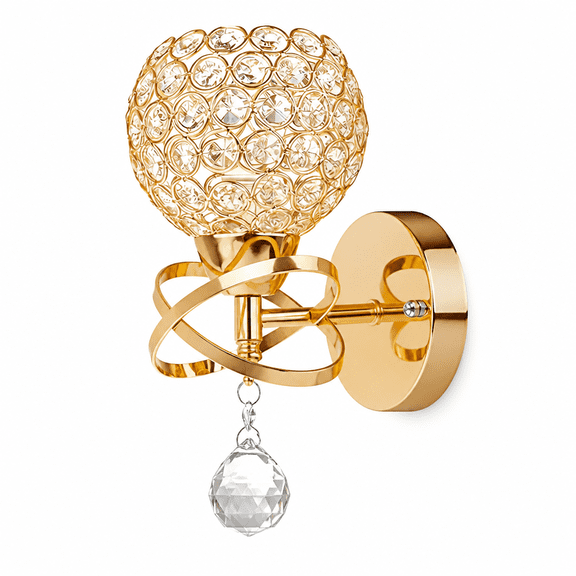 MONTERA Modern Wall Crystal Sconce Lamp Mirror Lighting Fixture Decorative E27 Socket Wall Mount Lamp for Bedside,Porch,Hallway - Gold,14.5x24.5x10CM