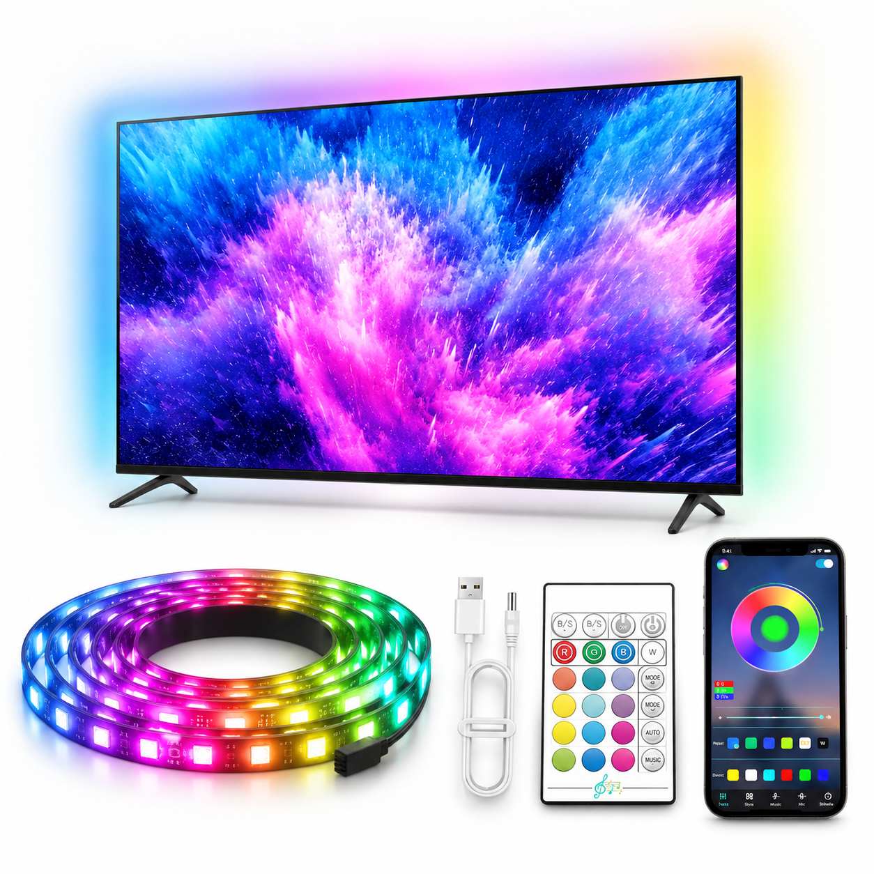 Led Strip Remote Controlle MONTERA Smart LED Strip Lights Rainbow Colors 55-70