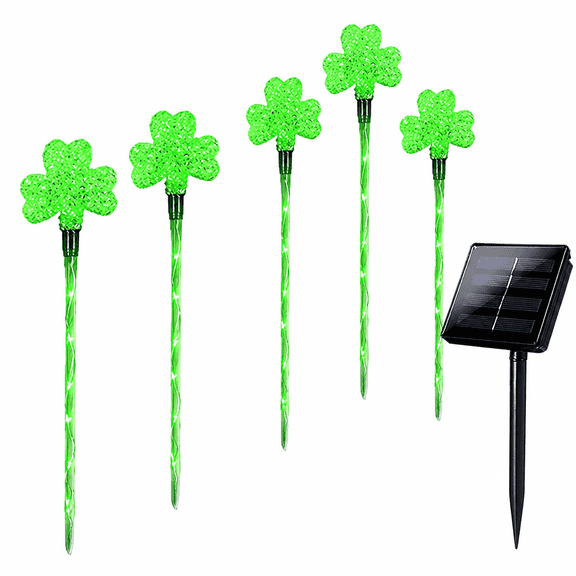 MONTERA Solar Shamrocks Garden Stake Lights for St. Patrick'S Day Decorations Outdoor,8 Modes Green Lucky Clover Pathway Lights Waterproof St. Patrick'S Lights for Yard Lawn Walkway Decor (6 Pack)