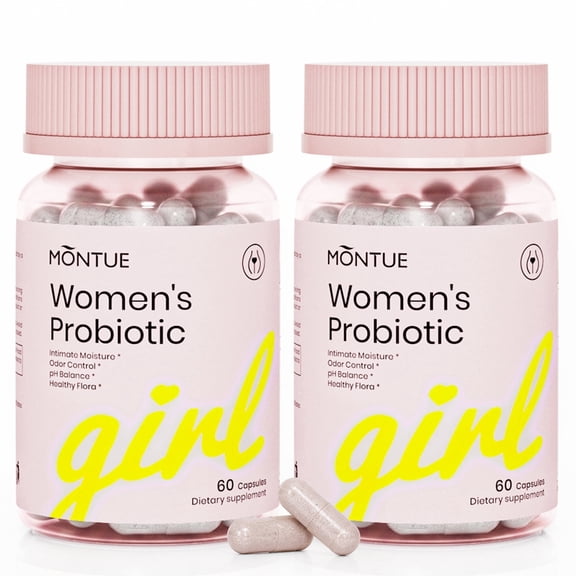 MONTUE Women's Probiotic Capsules, Feminine Intimate Health Supplement for pH Balance, Odor Control & Vaginal Flora Support, with Slippery Elm Bark, Inulin & Cranberry Extract, 120 Capsules,2 Pack.