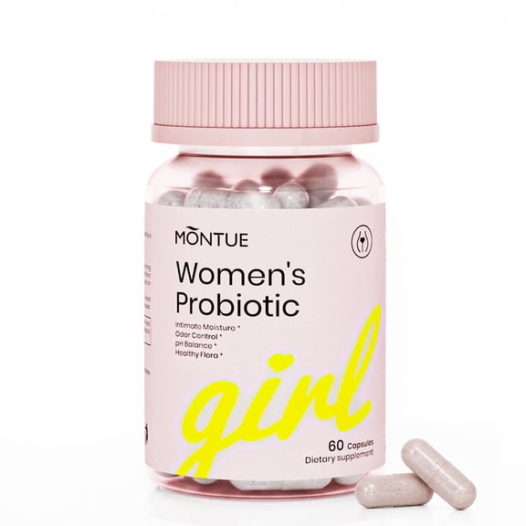 MONTUE Women's Probiotic Capsules, Feminine Intimate Health Supplement for pH Balance, Odor Control & Vaginal Flora Support, with Slippery Elm Bark, Inulin & Cranberry Extract, 60 Capsules.