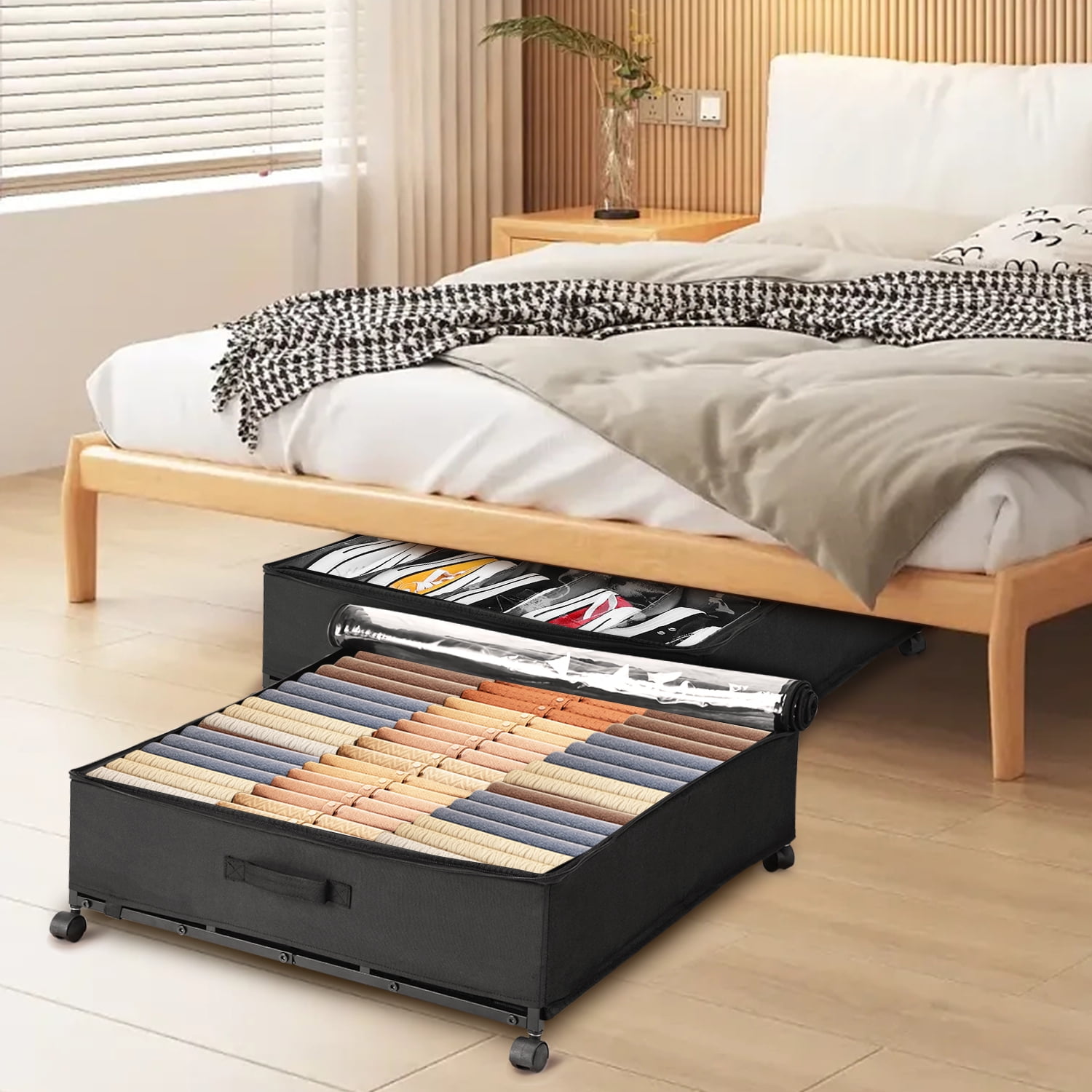 MONVANE 2 Pack Under Bed Storage with Wheels, Underbed Storage Containers with Clear Window