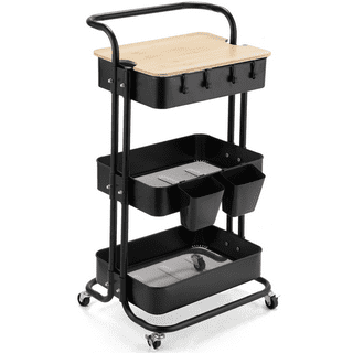 3-Tier Rolling Cart, Metal Utility Cart with Lockable Wheels, Storage Craft Art Cart Trolley Organizer Serving Cart Easy Assembly for Office, Bathroom