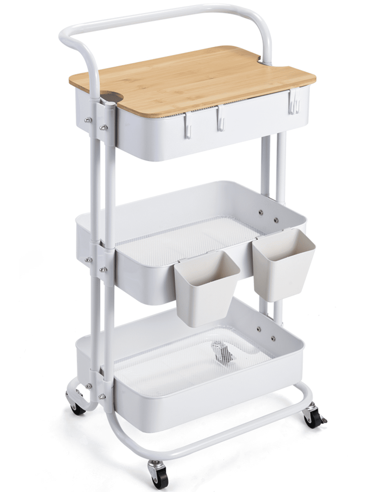 MONVANE 3 Tier Utility Rolling Cart with Cover Board, Rolling Storage