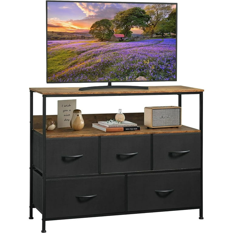 MONVANE 40 inches TV Stand for 45 TV Dresser Drawers Entertainment Center with Shelves for Bedroom Living Room Black