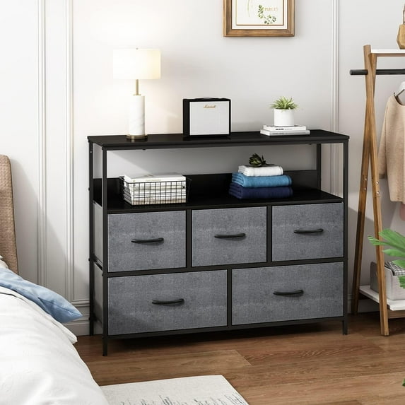 MONVANE Drawer Dresser with Shelves, Fabric Storage Organizer for Bedroom, Closet, Living Room, Grey