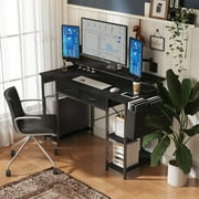 MONVANE 47" Computer Desk Table,Office Desk with Drawers & Storage bag,Home Work Writing Desk with Monitor Stand,Black