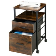 MONVANE File Cabinet with 2 Drawers for A4 Letter Size for Home Office, Mobile Printer Stand with Storage,Brown