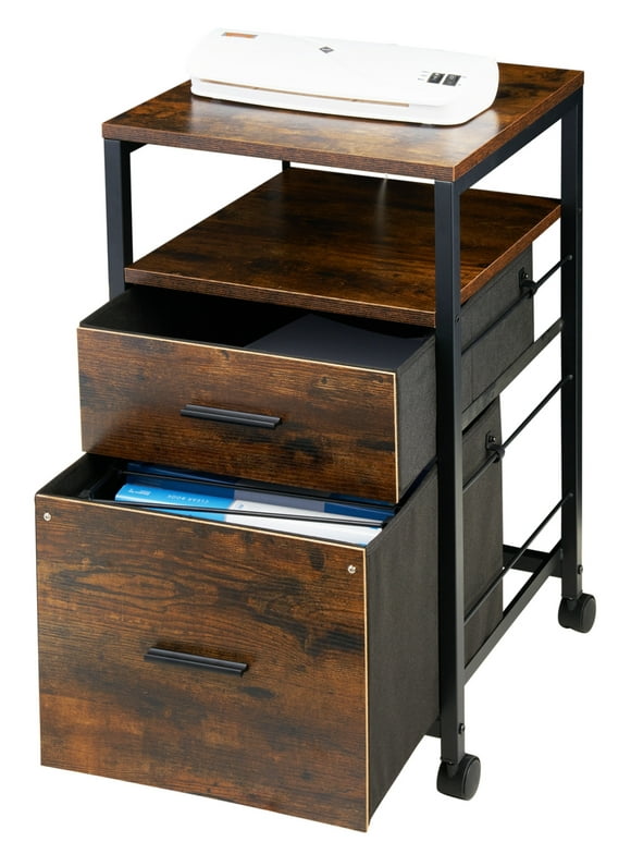 MONVANE File Cabinet with 2 Drawers for A4 Letter Size for Home Office, Mobile Printer Stand with Storage,Brown