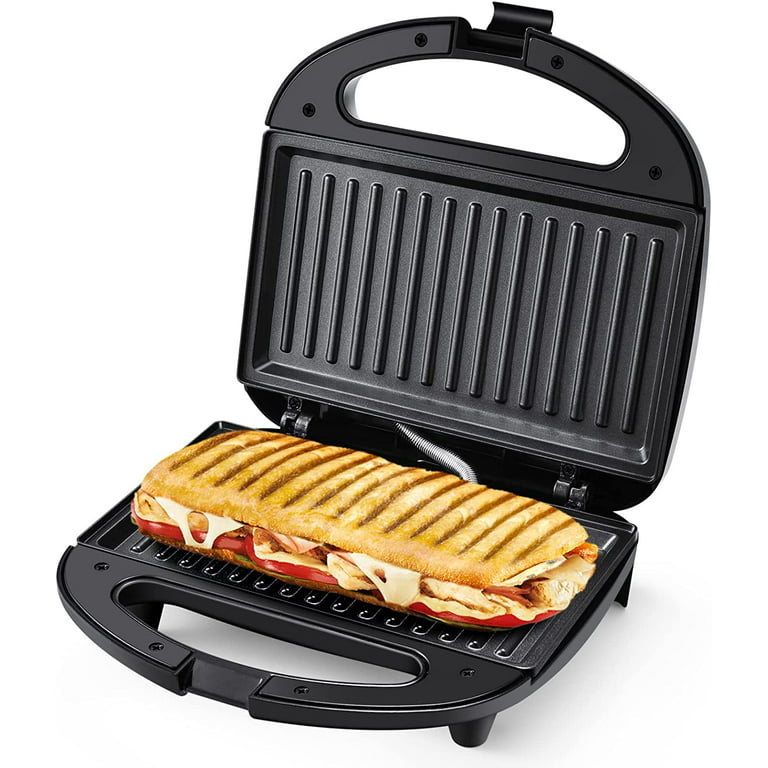 MONXOOK Panini Maker, 750W Sandwiches Maker, Double Sided Non-Stick Plates,  Auto Temp Control, Cold-touch handle, Indicator Lights, for Hot