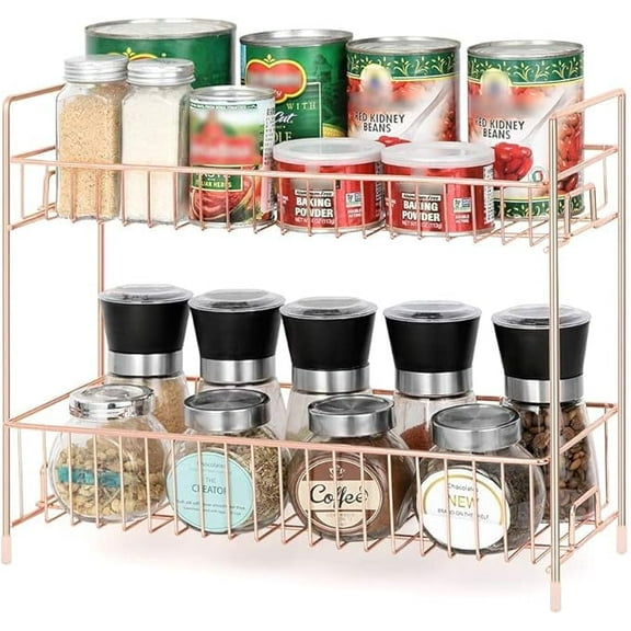 MOOACE 2 Tier Spice Rack, Kitchen Cabinet Countertop Organizer, Multi-purpose Under Sink Organizer Shelf for Home Bathroom