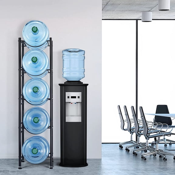 MOOACE 5 Gallon Water Jug Holder, 5 Tier Heavy Duty Water Cooler Jug Storage Rack, Detachable Water Dispenser Stand, Water Bottle Holder Organizer, Black