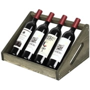 MOOACE Wine Rack, Rustic Wood Wine Bottle Holder, 4 Bottles Countertop, Olive Green