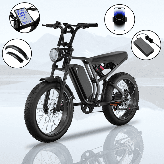 Moobelo B8 Electric Mountain Bike 1500W High Torque Motor 52V 20Ah Removable Battery 20x4 Fat Tire 70 Miles Range For Adults