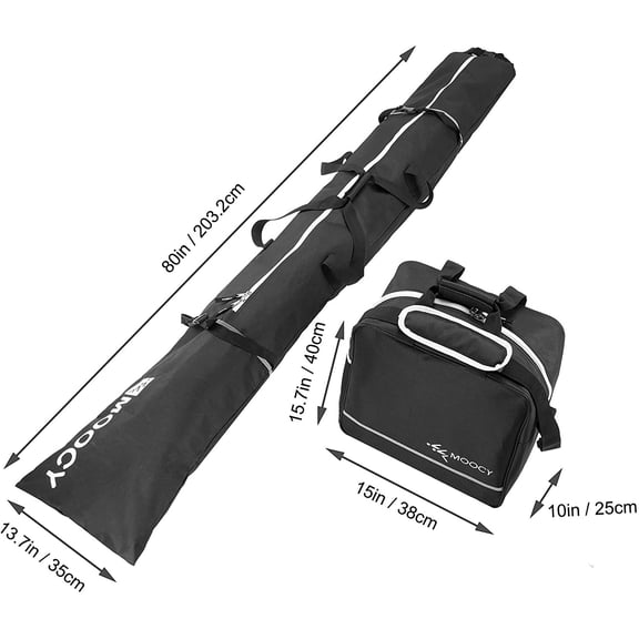 MOOCY Ski Bag for Air Travel, Unpadded Snow Bag Fits Skis Up to 200cm, Carrying Bag for Adults and Children