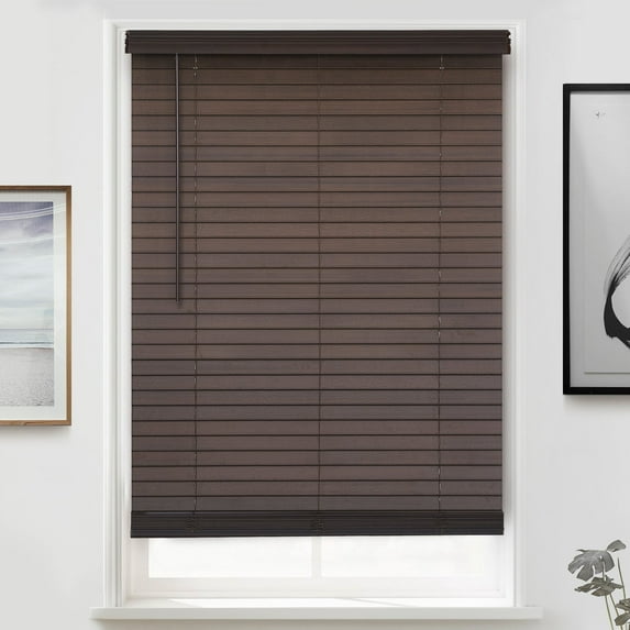 MOOD Architectural 2.5" Faux Wood Window Blinds | driftwood brown 2.5 inch Mocha wooden blinds | 40 inch wide blinds for windows | Custom Made Cordless Blackout | Mocha | 40" Wide x 72" Tall