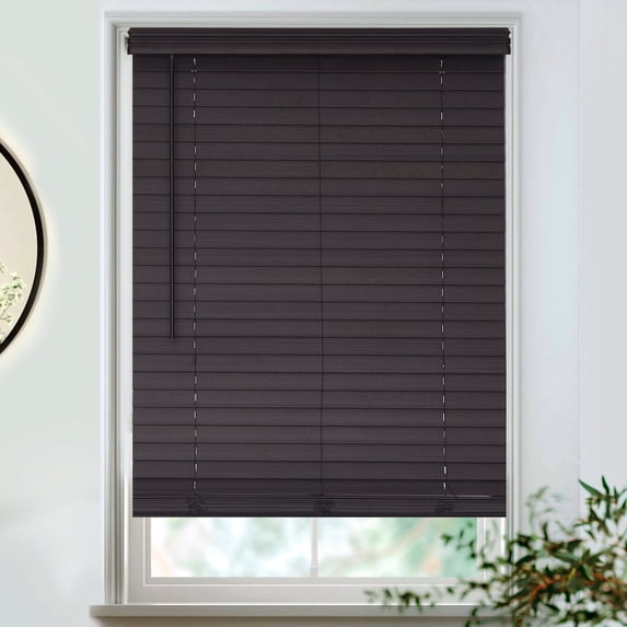 MOOD Architectural 2.5" Faux Wood Window Blinds | driftwood dark brown 2.5 inch Expresso wooden blinds | 71.5 inch blinds for windows | Custom Made Cordless Blackout | Espresso | 71.5" Wide x 72" Tall