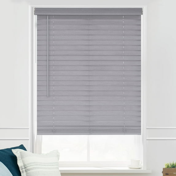 MOOD Architectural 2.5" Faux Wood Window Blinds | driftwood gray 2.5 inch Grey wooden blinds | 61 inch wide blinds for windows | Custom Made Cordless Blackout | Light Grey | 61" Wide x 72" Tall