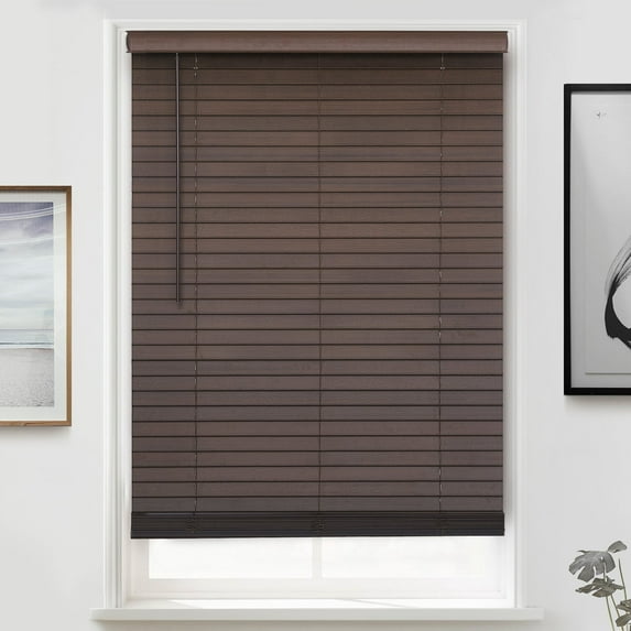 MOOD Architectural Faux Wood Window Blinds | driftwood brown 2 inch Mocha wooden blinds | 26 inch wide blinds for windows | Custom Made Cordless Blackout | Mocha | 26" Wide x 72" Tall