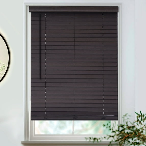 MOOD Architectural Faux Wood Window Blinds | driftwood dark brown 2 inch Expresso wooden blinds | 46.5 inch wide blinds for windows | Custom Made Cordless Blackout | Espresso | 46.5" Wide x 72" Tall