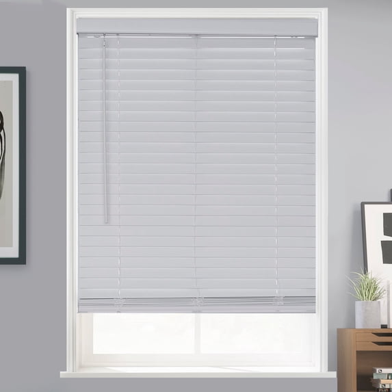MOOD Architectural Faux Wood Window Blinds | driftwood embossed 2 inch White wooden blinds | 71.5 inch wide blinds for windows | Custom Made Cordless Blackout | White | 71.5" Wide x 72" Tall