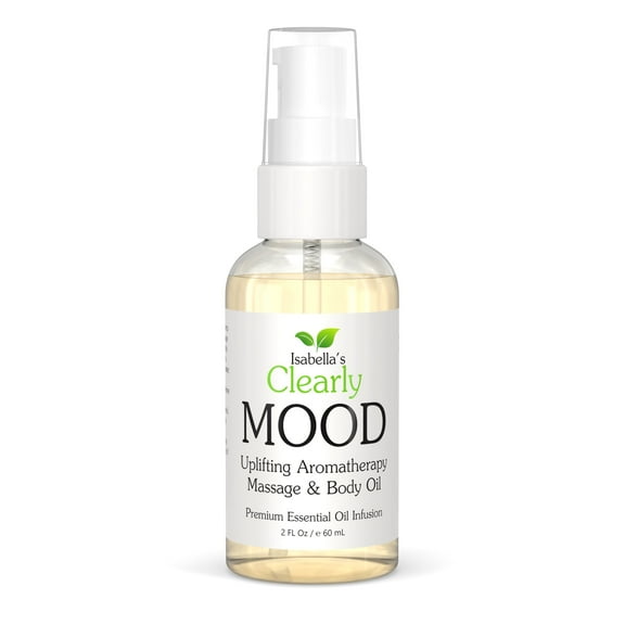 MOOD Aromatherapy Massage and Body Oil, Therapeutic Essential Oils with Almond, Rose, Geranium | Natural After Shower Oil for Couples, Mood Lifting, Date Night, Massage Therapy, Bath, Spa (2 oz)