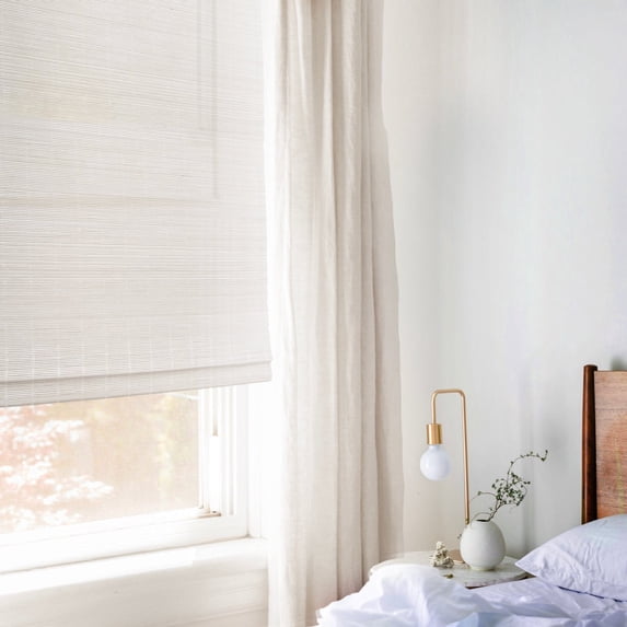 MOOD Custom Bamboo Shades | MODERN | Cordless Designer Natural Woven Wood Roman Shades for Windows | Modern White Dough (Sheer) | 58"W X 60"H