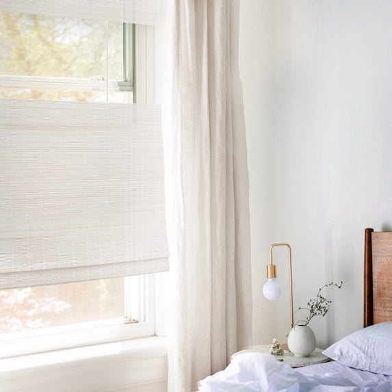 MOOD Custom Bamboo Shades | MODERN | Top Down Bottom Up Cordless | Natural Woven Wood Roman Shades for Windows | Modern White Dough (Sheer) | 30"W x 36"H