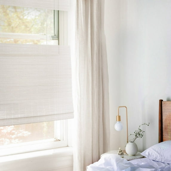 MOOD Custom Bamboo Shades | MODERN | Top Down Bottom Up Cordless | Natural Woven Wood Roman Shades for Windows | Modern White Dough (Sheer) | 33"W x 48"H