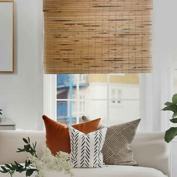 MOOD Custom Bamboo Shades | NATURAL | Cordless Designer Natural Woven Wood Roman Shades for Windows | Natural Cedar (Great Privacy) | 51.5"W X 72"H