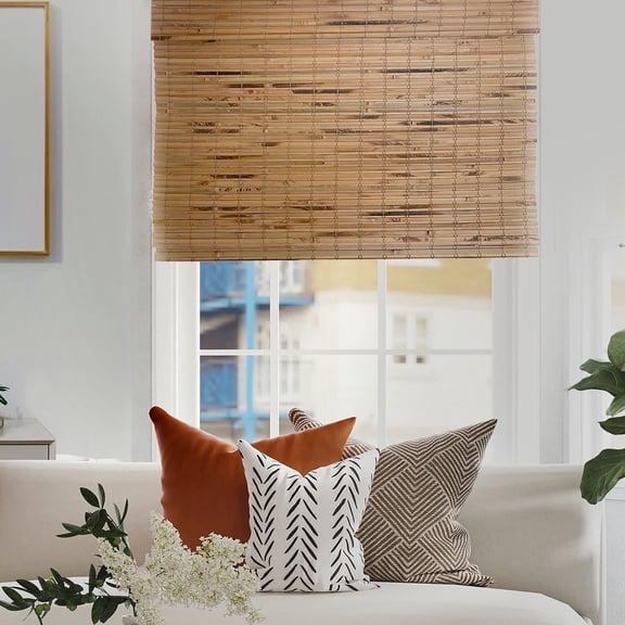 MOOD Custom Bamboo Shades | NATURAL | Cordless Designer Natural Woven Wood Roman Shades for Windows | Natural Cedar (Great Privacy) | 60"W X 60"H
